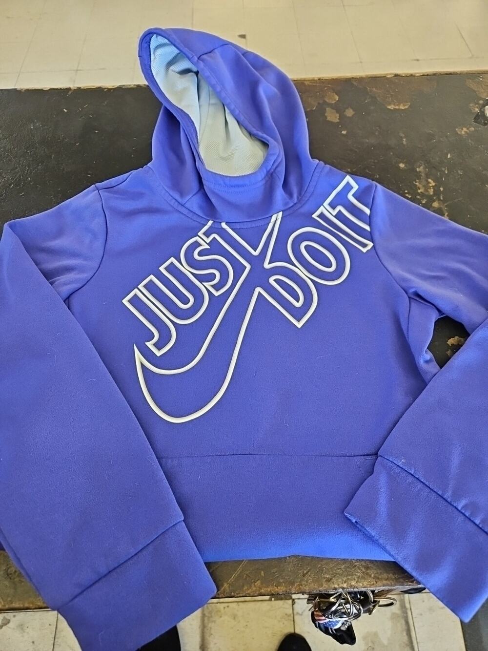 Nike Girls Hoodie Purple Dri Fit Sweatshirt Pullover Just Do It Mesh Hood Sz M